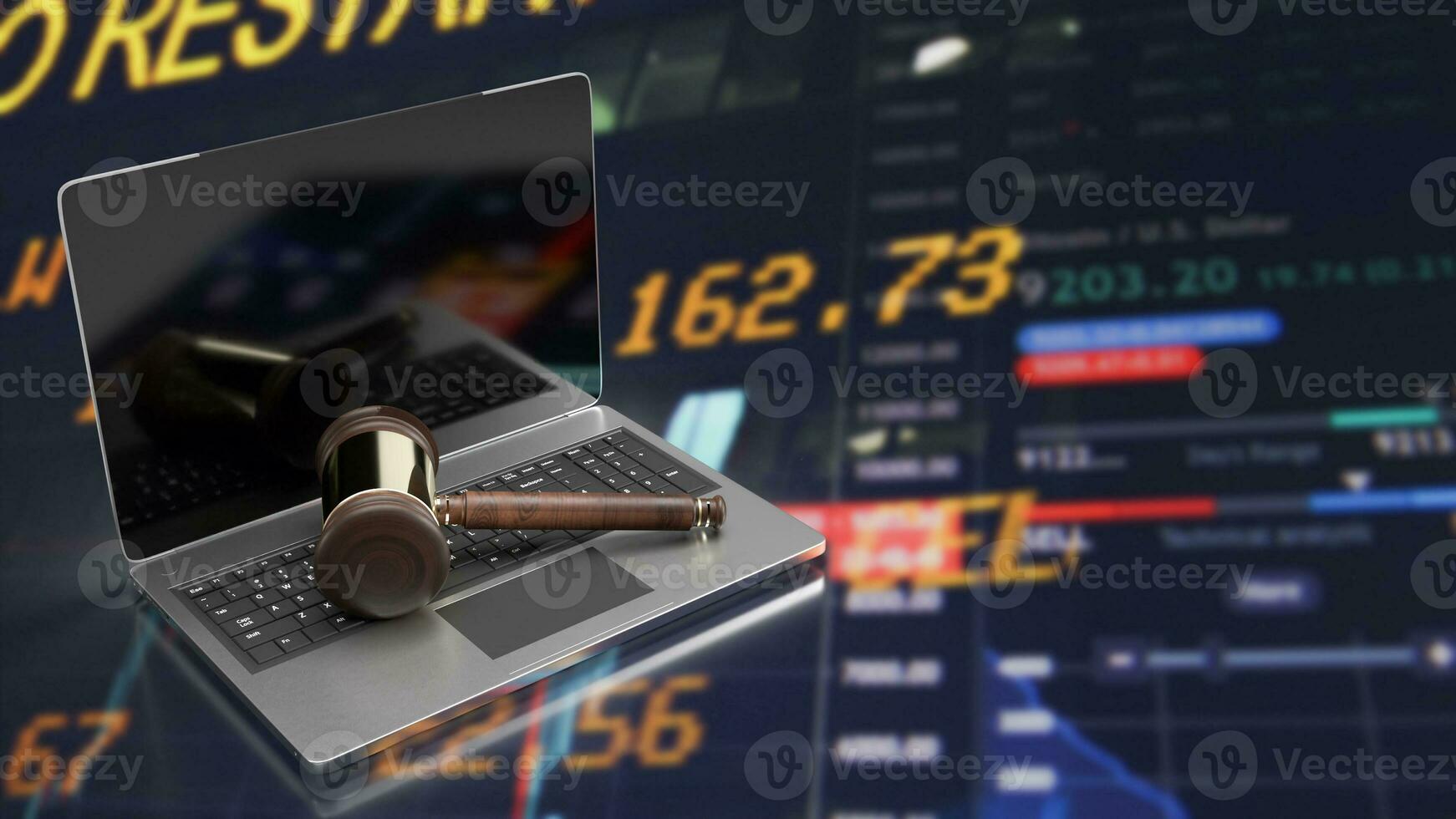 The hammer on notebook and chart Business Background  for law concept 3d rendering photo