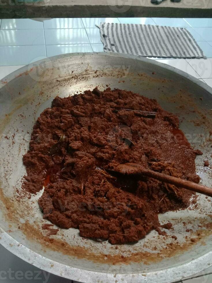 delicious traditional dish rendang from west sumatra photo