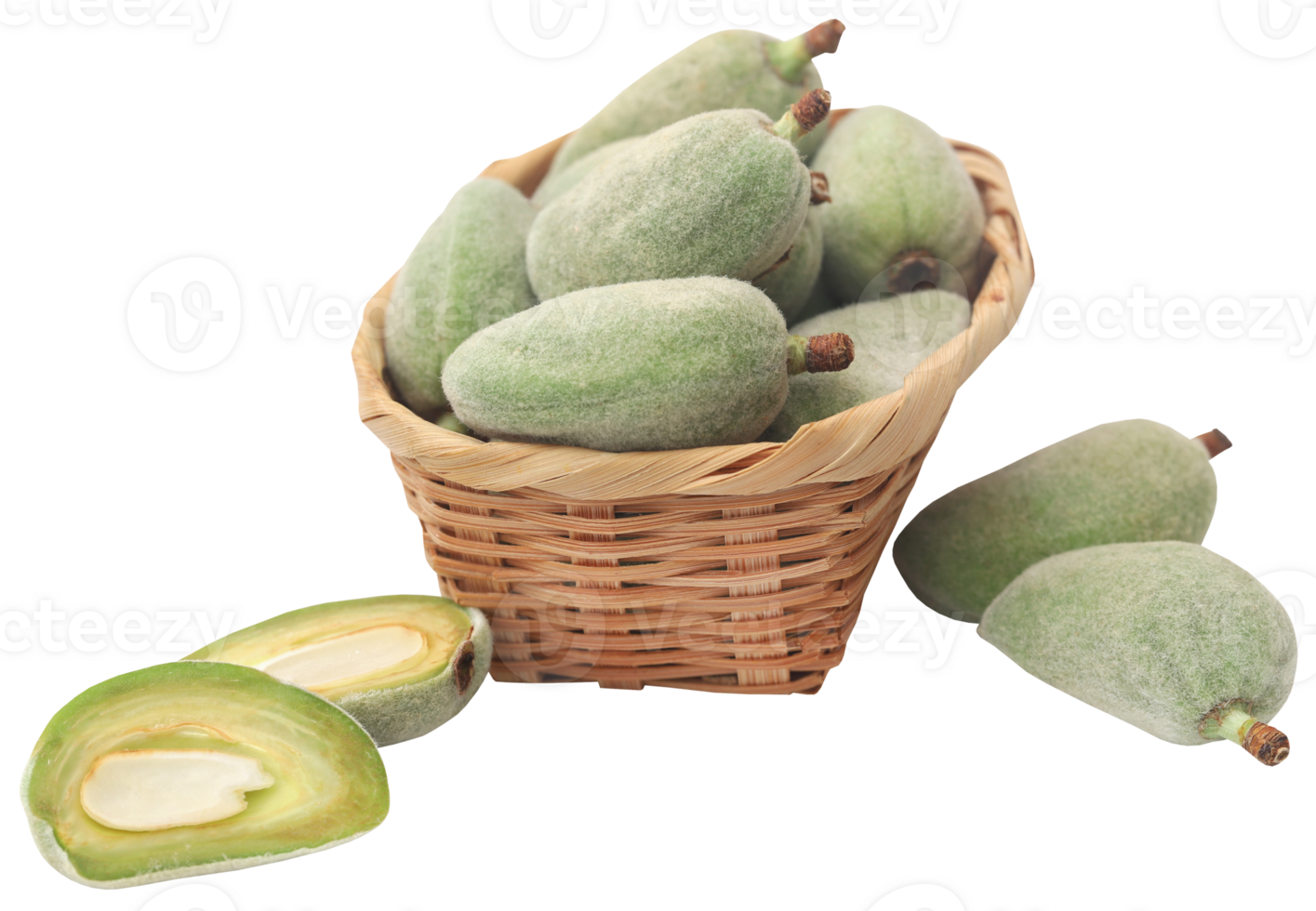 Green almond in a basket png