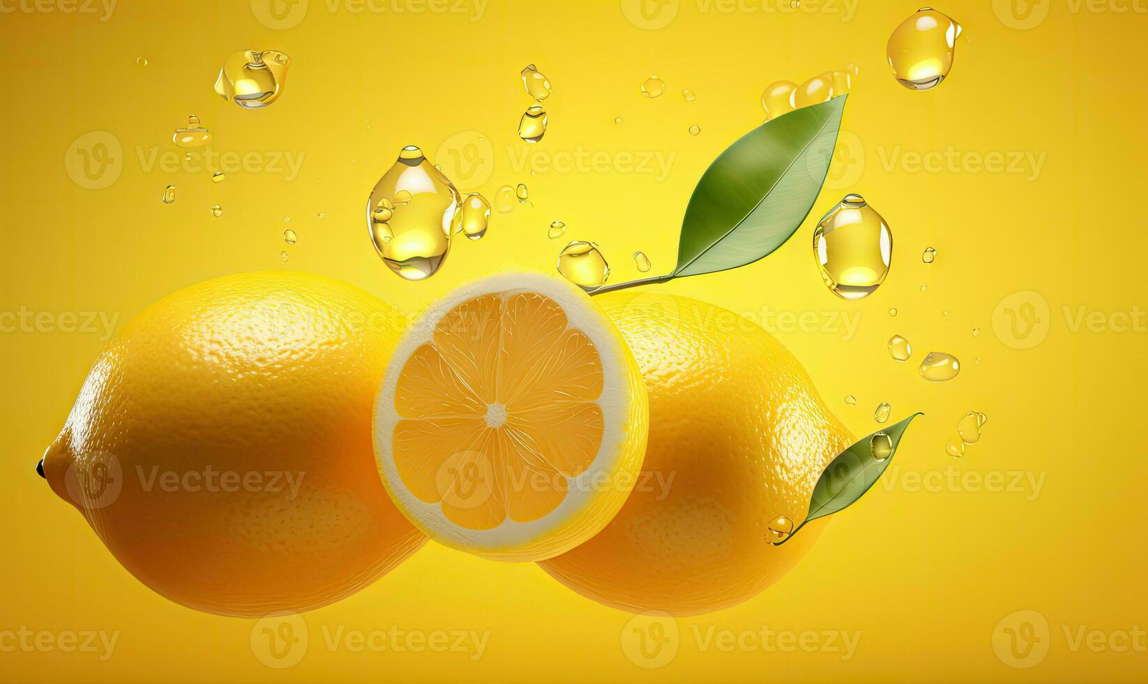Vibrant oranges submerged in clear water with effervescent bubbles, set against a smooth bright backdrop. Created by AI photo