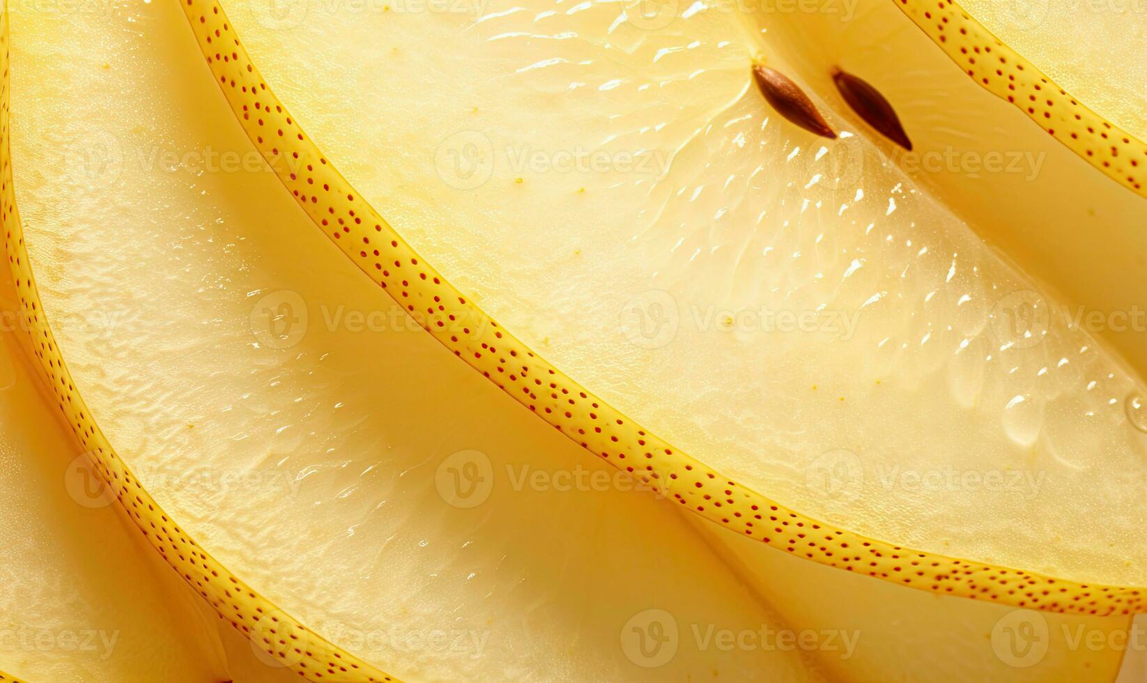 Close-up of vibrant yellow pear slices. Created by AI photo