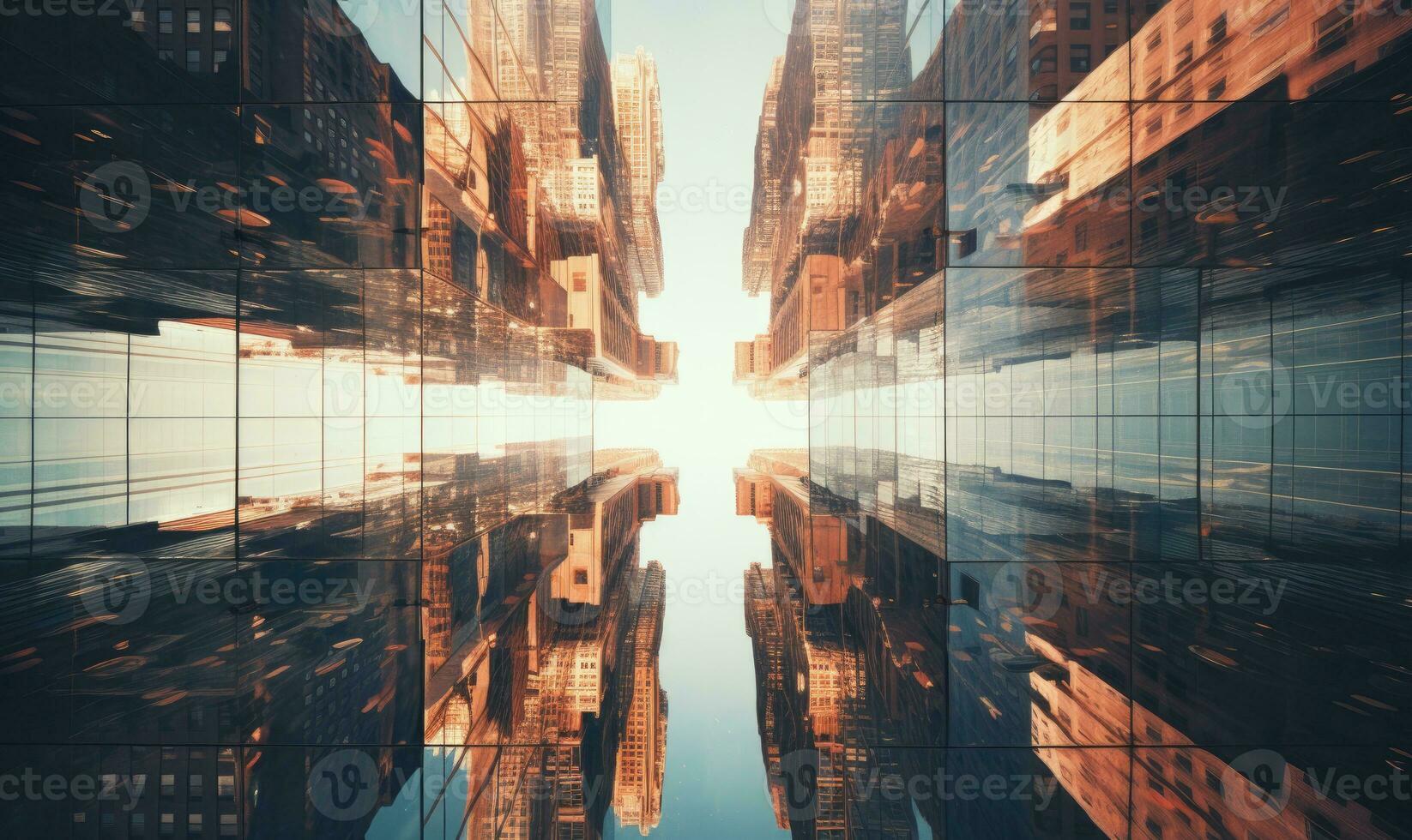 Mesmerizing patterns of city buildings. Kaleidoscopic view of skyscrapers. Created by AI photo