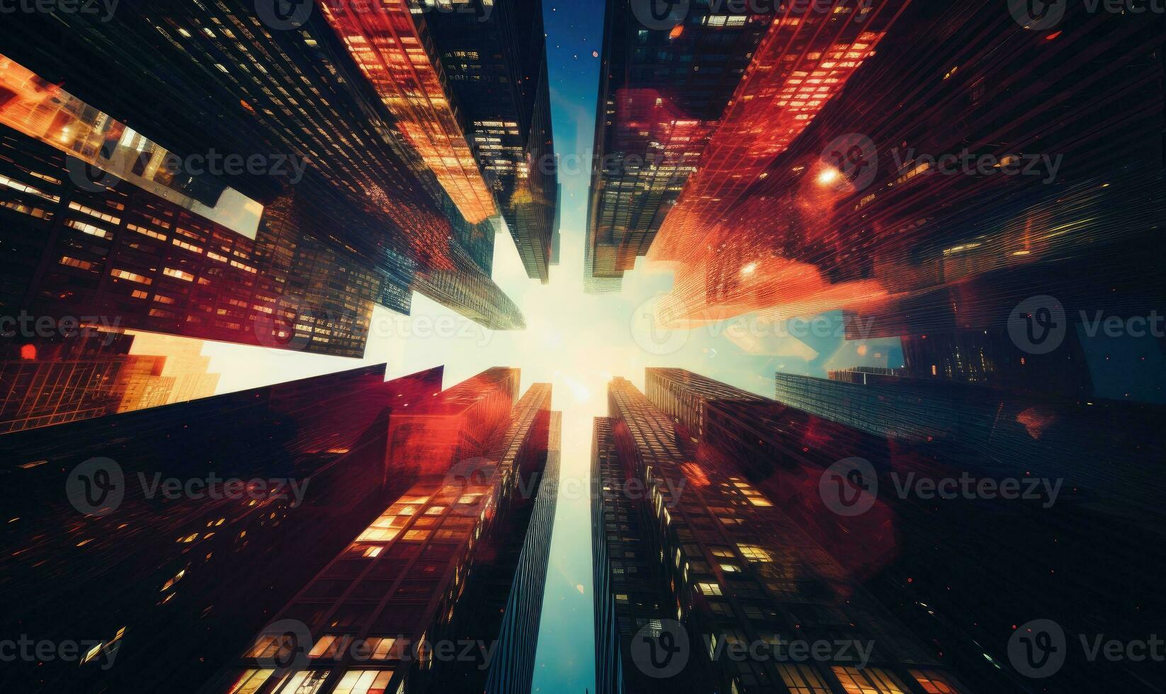 Kaleidoscopic view of skyscrapers. AI Generative photo