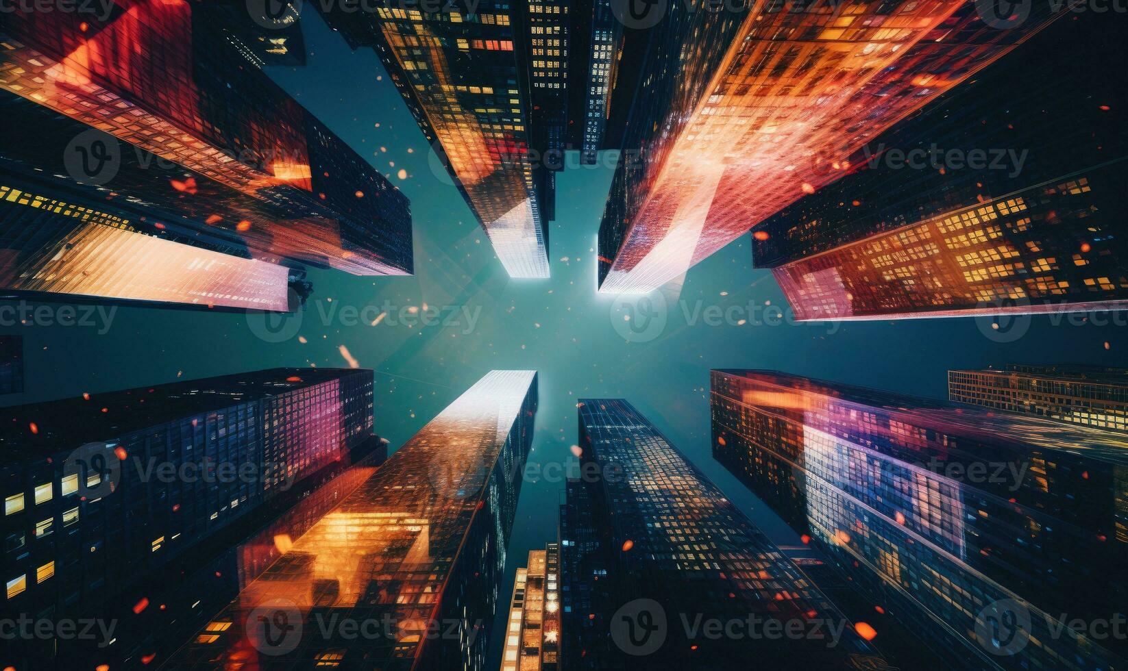 Kaleidoscopic view of skyscrapers, blending urban architecture with artistic flair. Created by AI photo