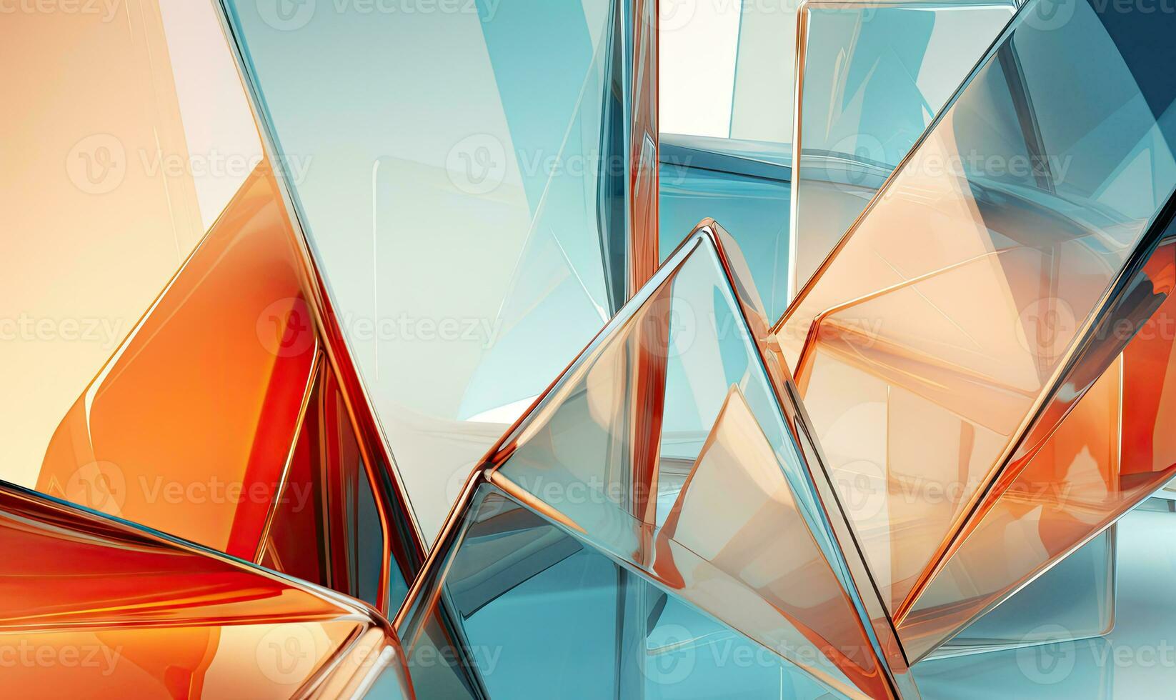 Modern glass morphism design with blue and orange glass structures. Created by AI photo