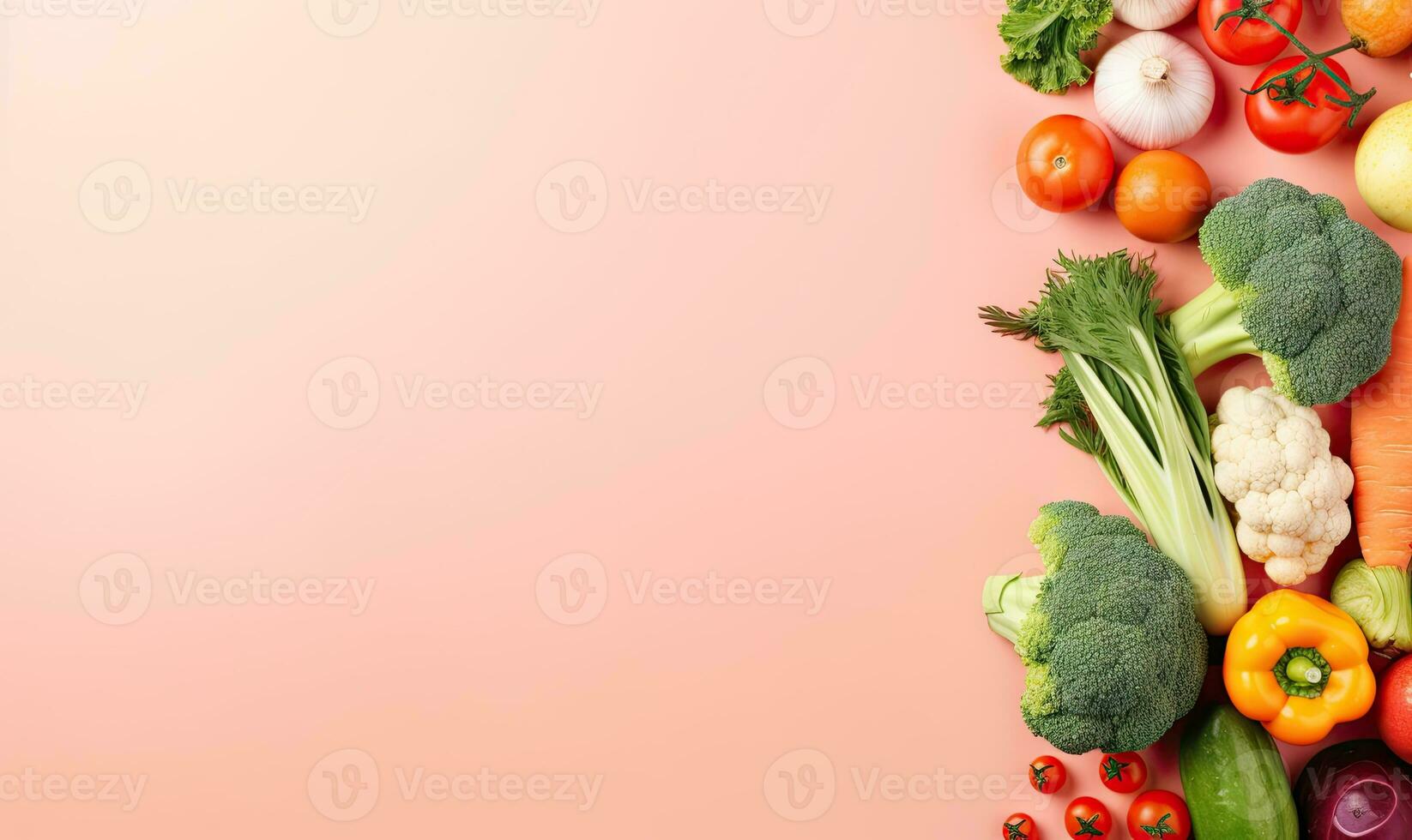 Top view vegetables on pink background. Created by AI tools photo