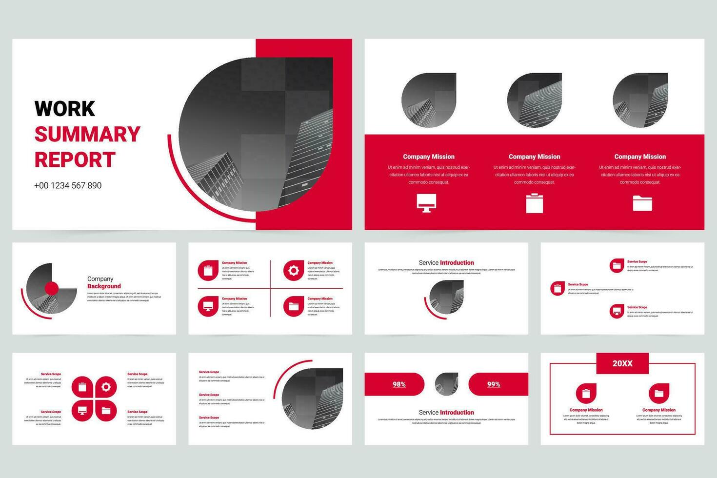 Red modern business work report slide presentation template vector