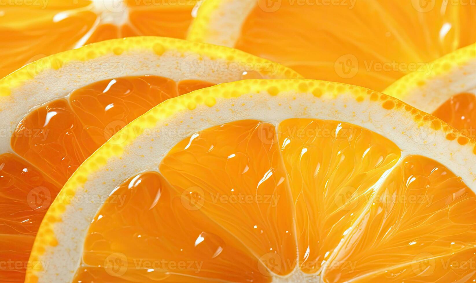 Macro capture of a juicy orange slice with shimmering water droplets. Created by AI photo