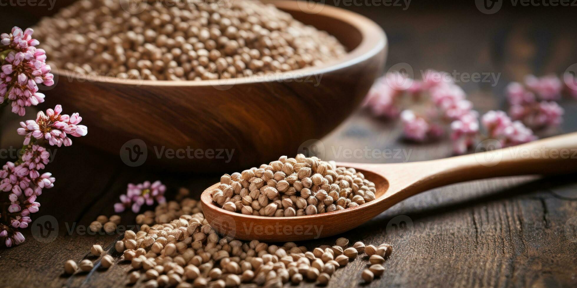 Close-up organic buckwheat seeds. AI Generative photo
