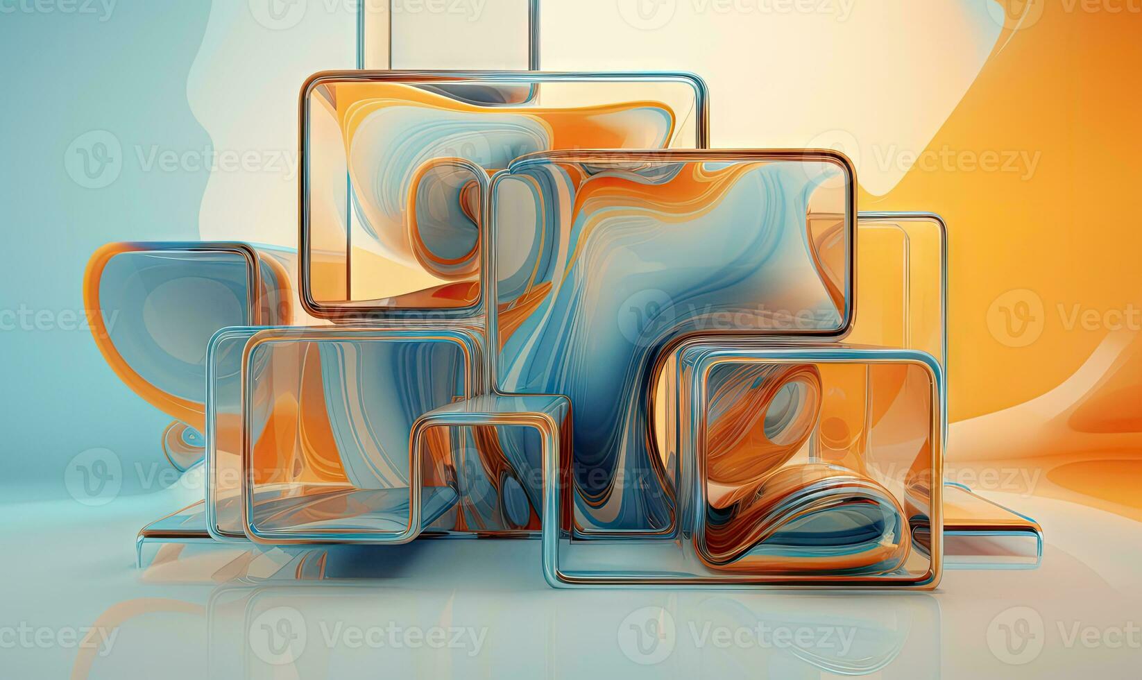 Dynamic interplay of 3D liquid forms in vibrant hues. Abstract composition. AI Generative photo