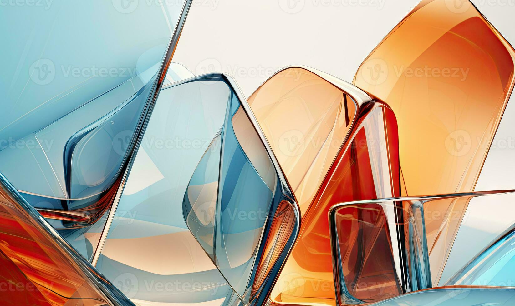 Modern glass morphism design with blue and orange glass structures. Created by AI photo