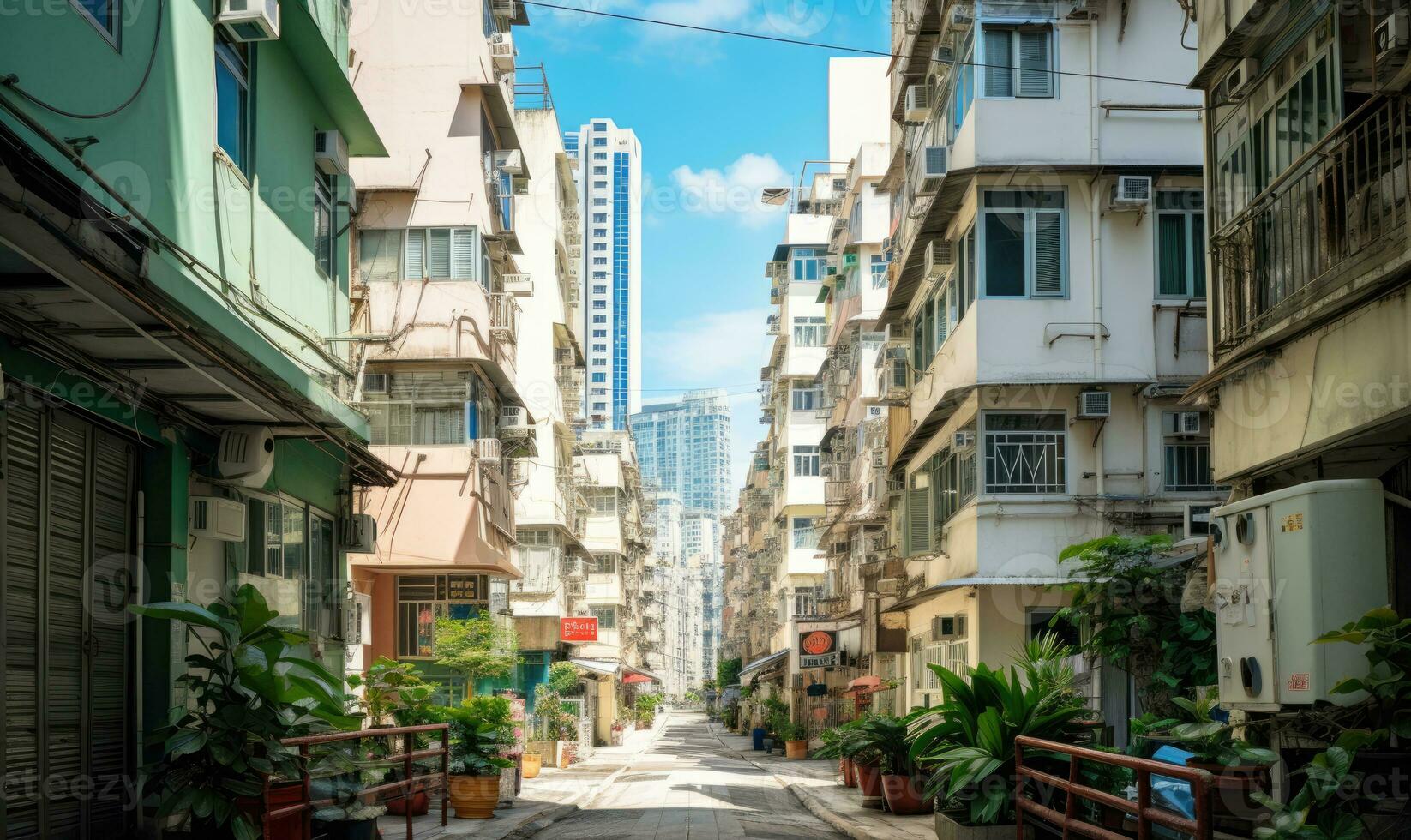Daytime cityscape of Kowloon district. Created by AI photo