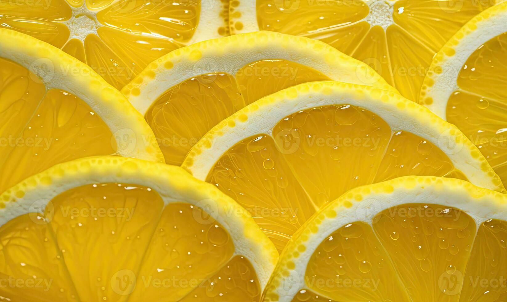 Macro shot of sliced lemons with glistening water droplets. AI Generative photo