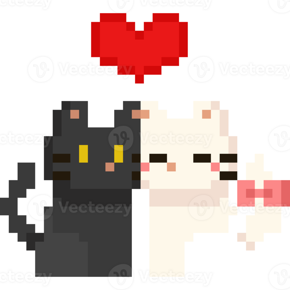 Pixel art cat couple character png