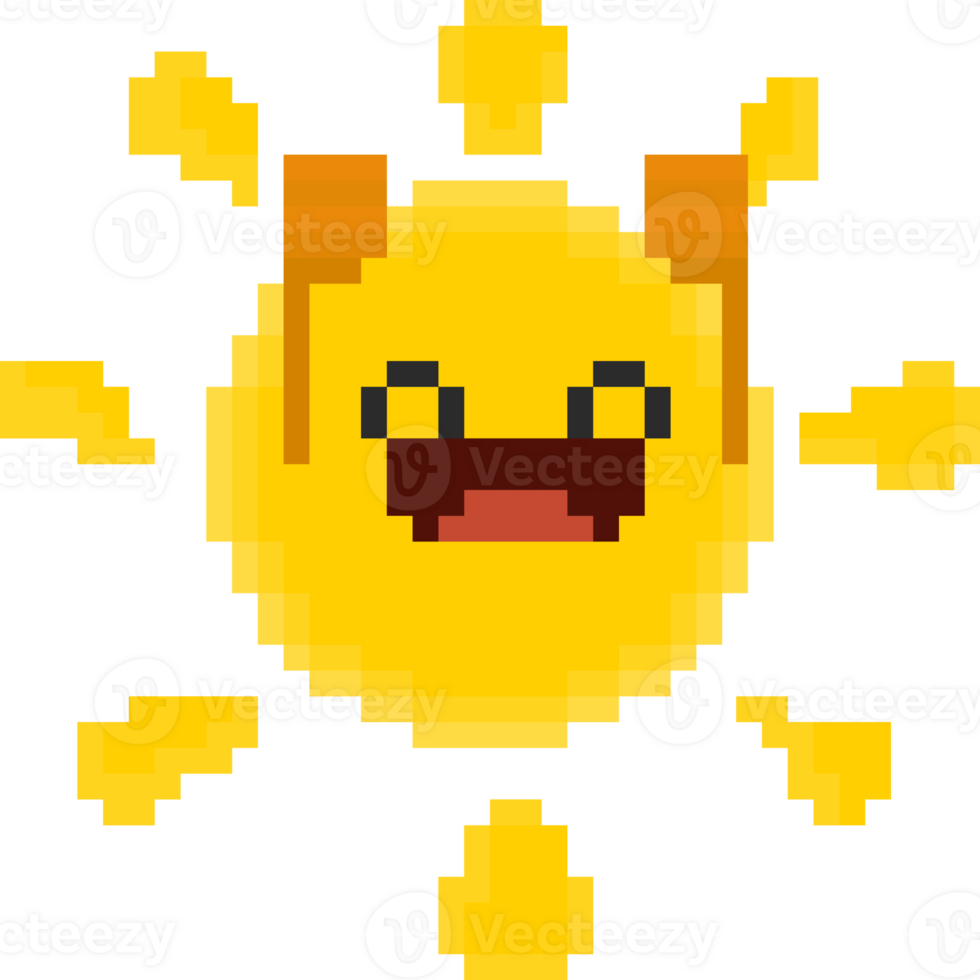 Pixel art cartoon happy sun character png