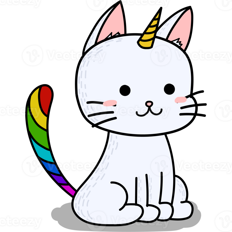 Hand draw unicorn cat character png