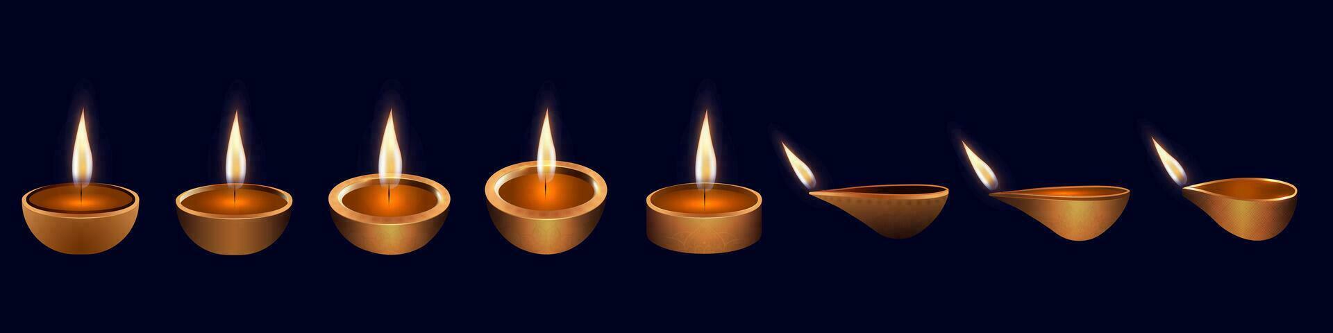 Happy Diwali Festival Element Diya lamp Crackers Sky Lantern Fanus Fireworks Bhia Dooj vector