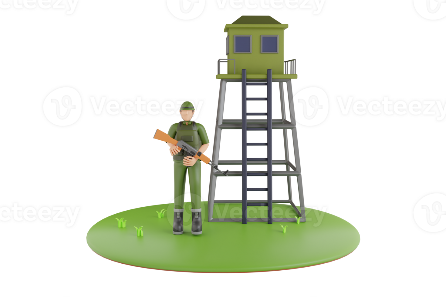 kijk maar toren met bewaker. bewaker toren 3d illustratie png