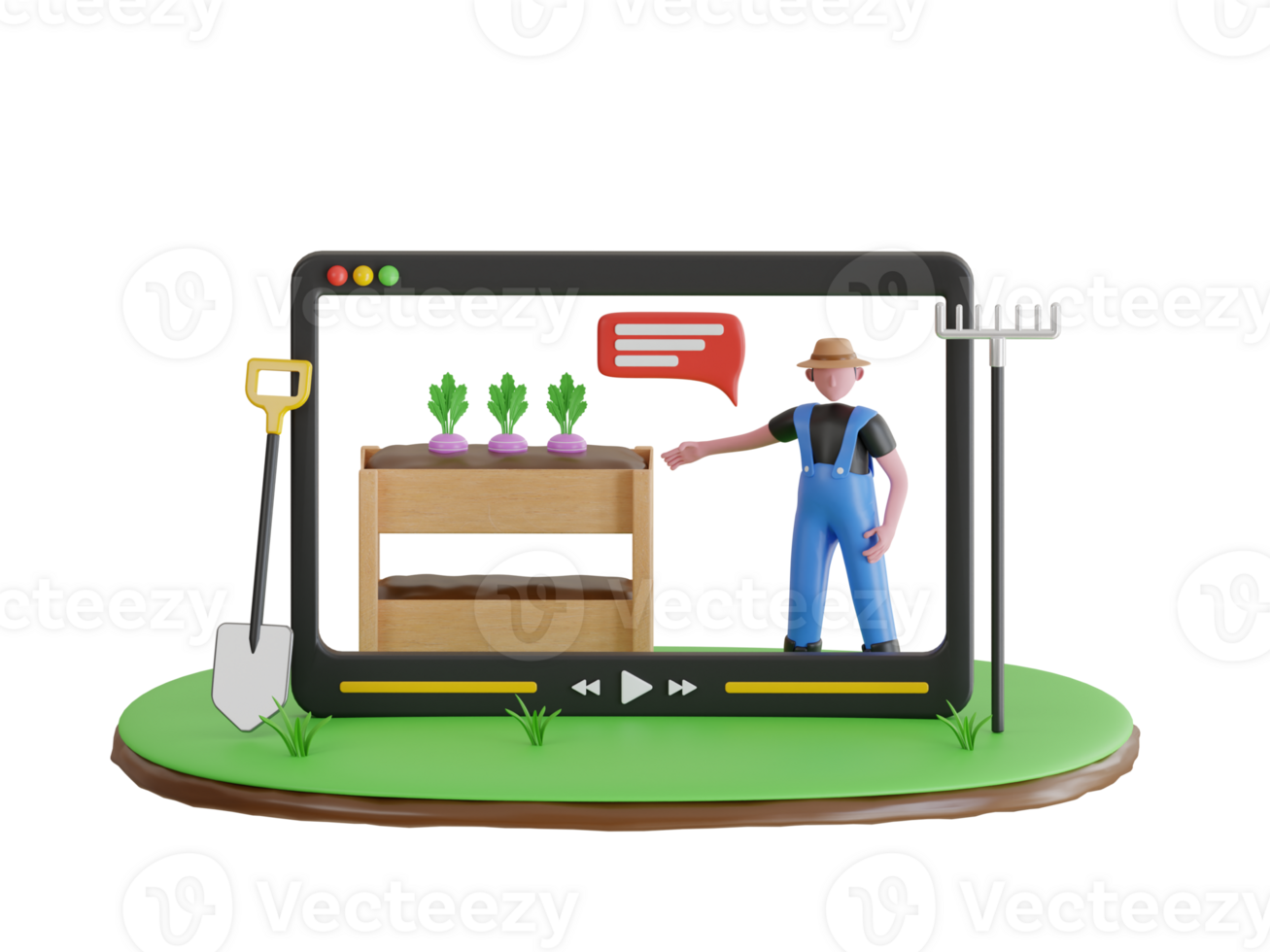 Gardening online service 3d illustration. Video tutorial for gardener. Professional gardener recording gardening videos png