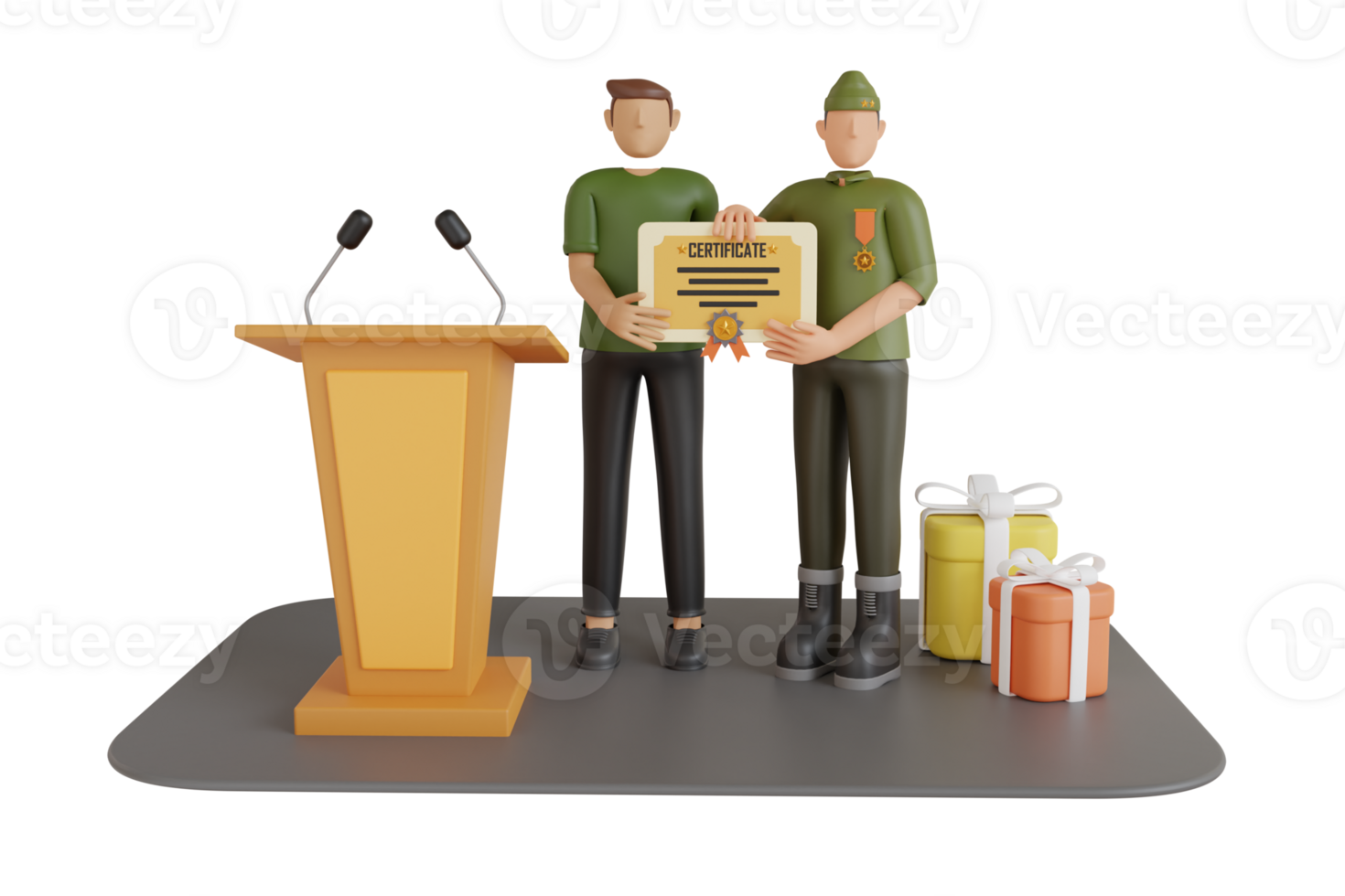 3d illustration of military officer presents the award certificate. certificate of heroism 3d illustration png