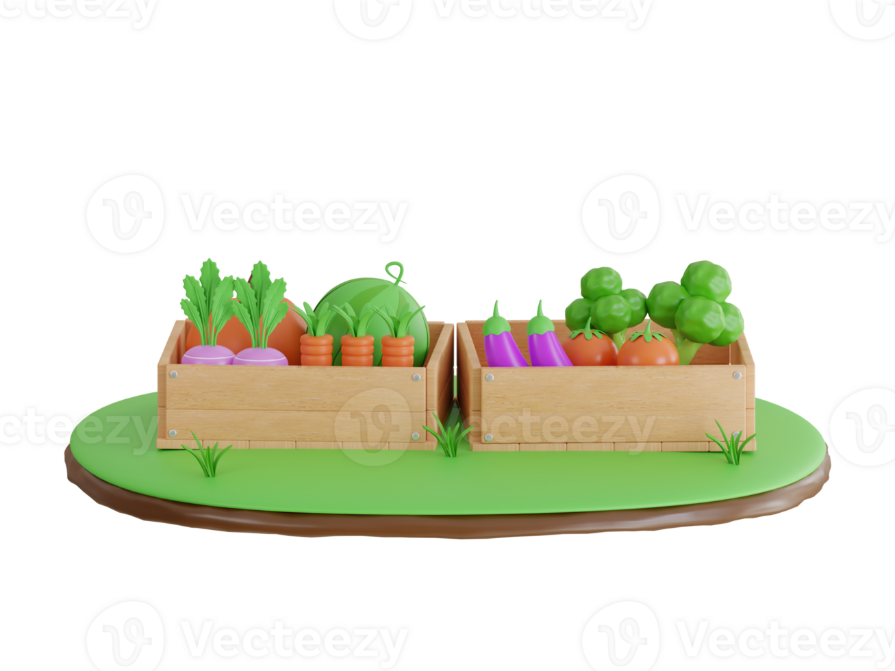 Ernte von Gemüse im das Kasten. frisch gesund Gemüse im ein hölzern Kasten. 3d Illustration png