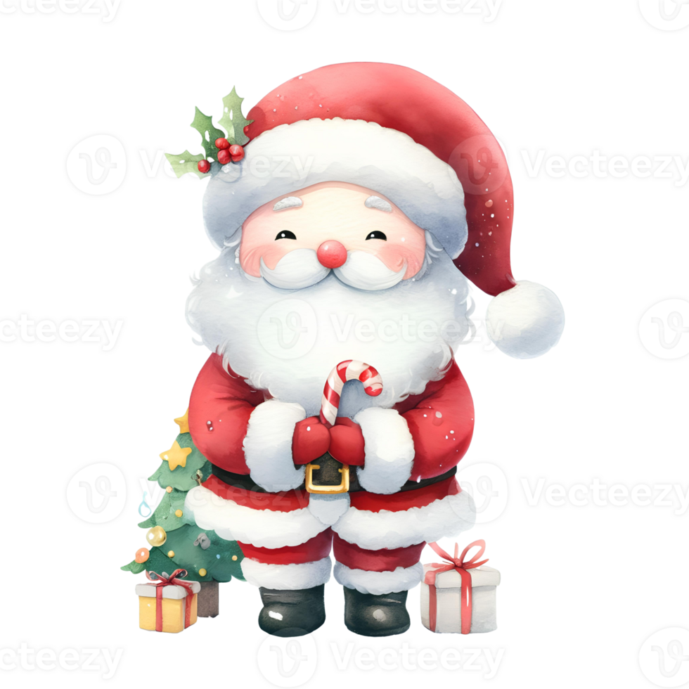 gegenereerd ai, de kerstman claus met een zak van cadeaus in zijn handen. png