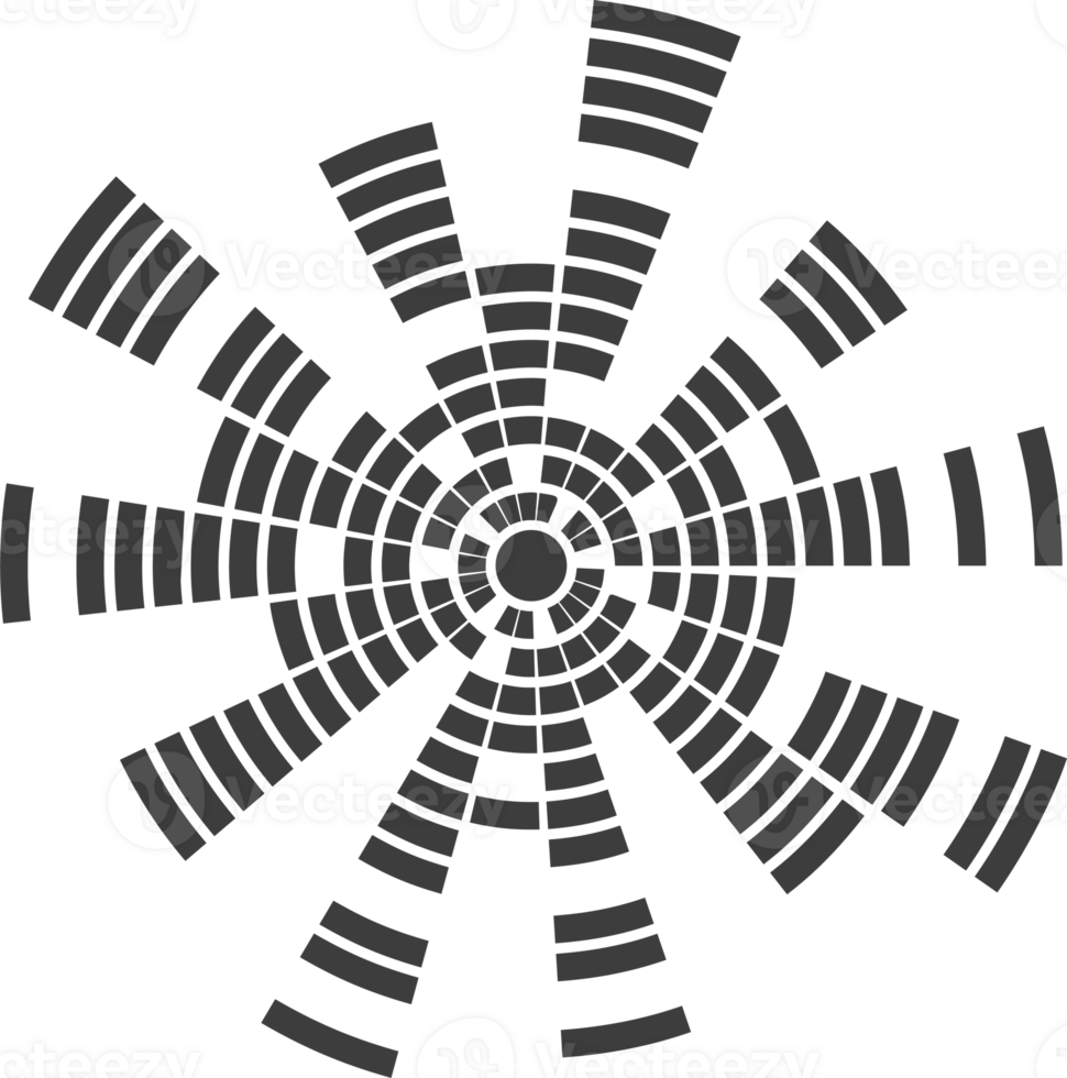 circulo sonido ola. audio música igualada. redondo circular icono. espectro radial modelo y frecuencia marco. png