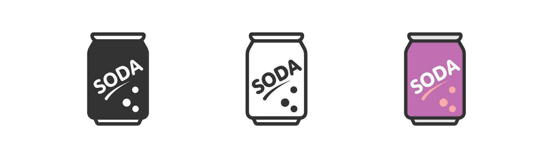 Soda in aluminium recyclable can icon. Cold beverage symbol. Carbonated drink with berries flavor. Outline, flat and colored style icon for web design. Vector illustration.