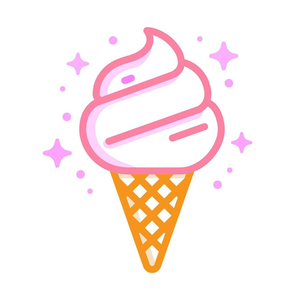 Ice cream vector icon logo. Hot summer symbol. Pink tasty dessert, Sweet summer delicacy, frozen yogurt. Outline colored style. Vector illustration.