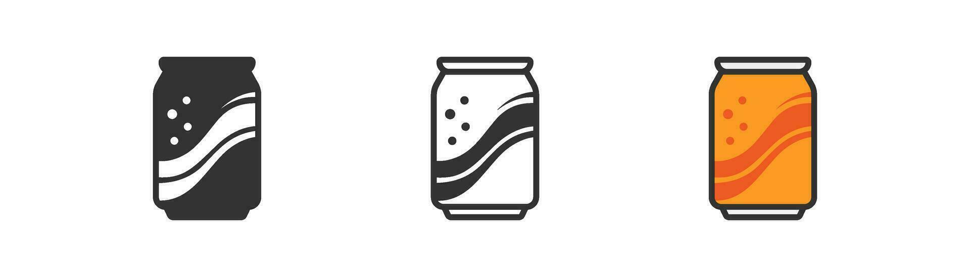 Soda in can icon. Cold beverage, beer, symbol. Energy drink in aluminium can. Outline, flat and colored style icon for web design. Vector illustration.