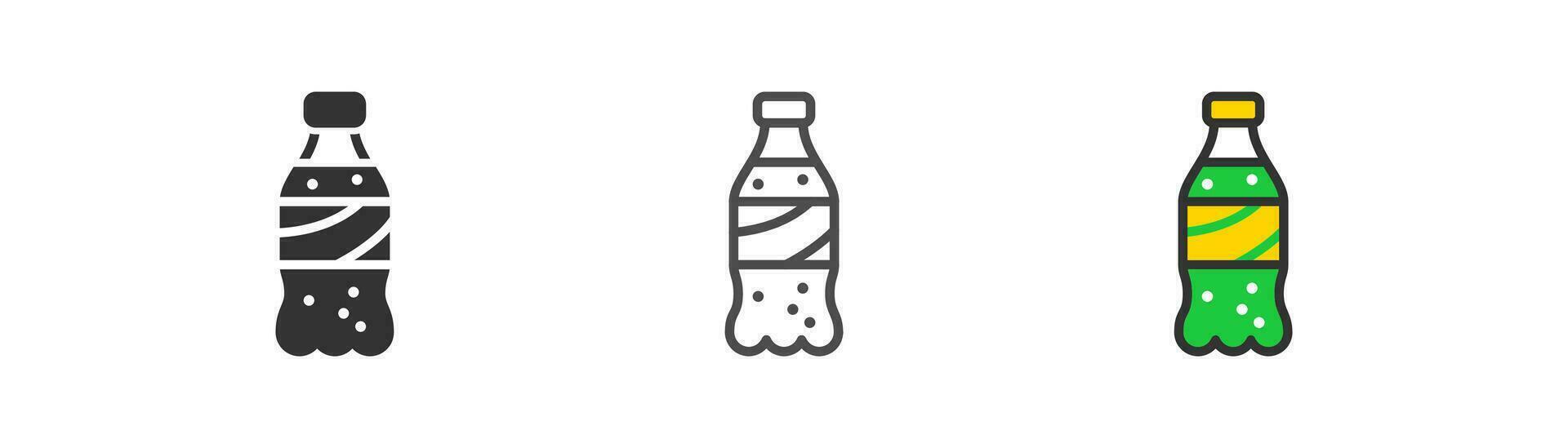 Soda in plastic bottle icon. Cold beverage symbol. Carbonated drink with different flavor. Outline, flat and colored style icon for web design. Vector illustration.