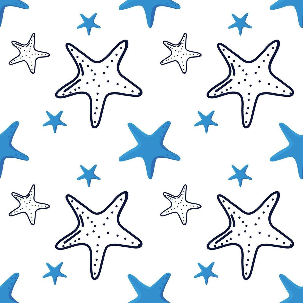 Seamless pattern with fish in the line style. Wrapping paper, textile, texture sea background vector