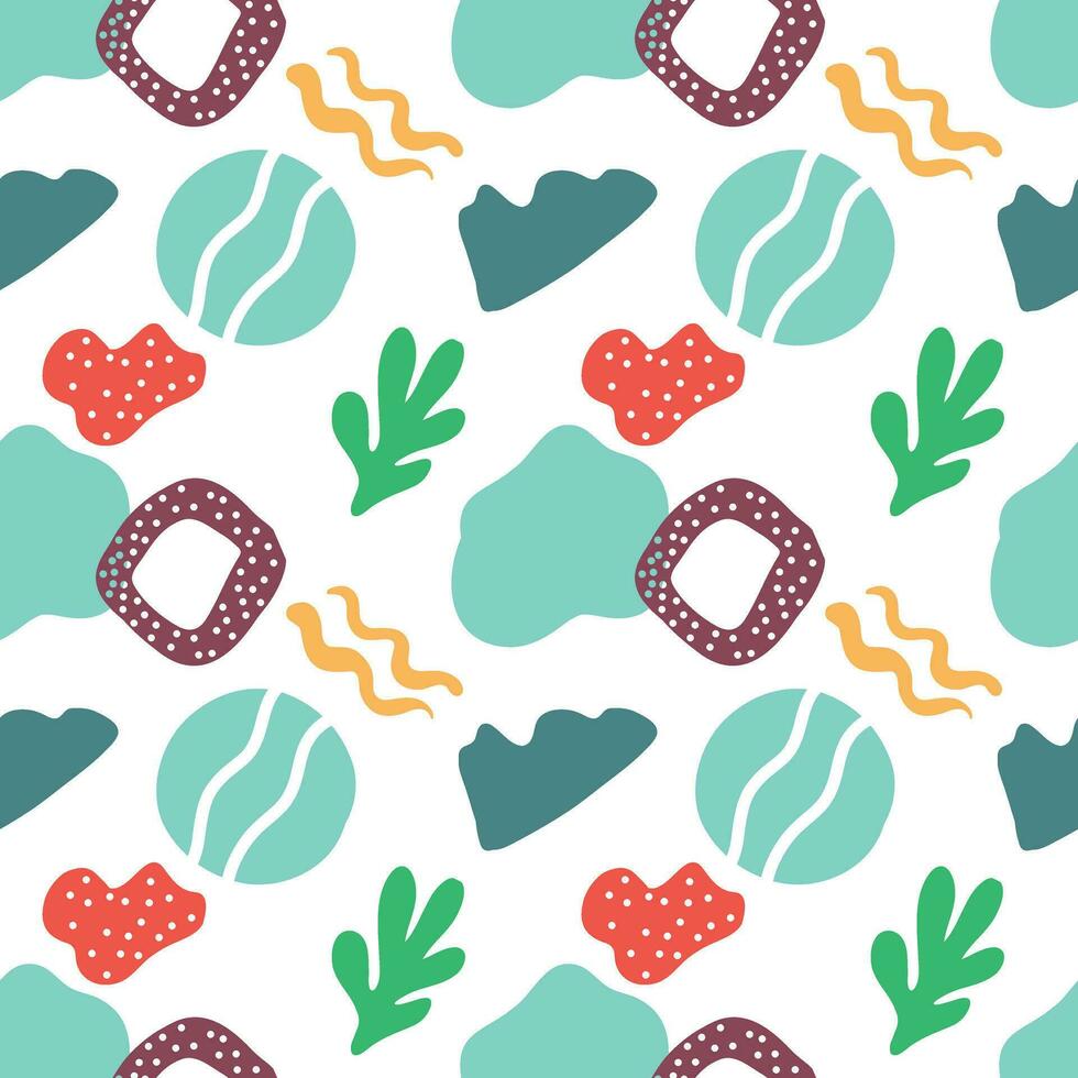 Seamless abstraction, colorful shapes and doodle objects. Abstract contemporary modern trendy vector illustration. All elements are isolated. Vector illustration