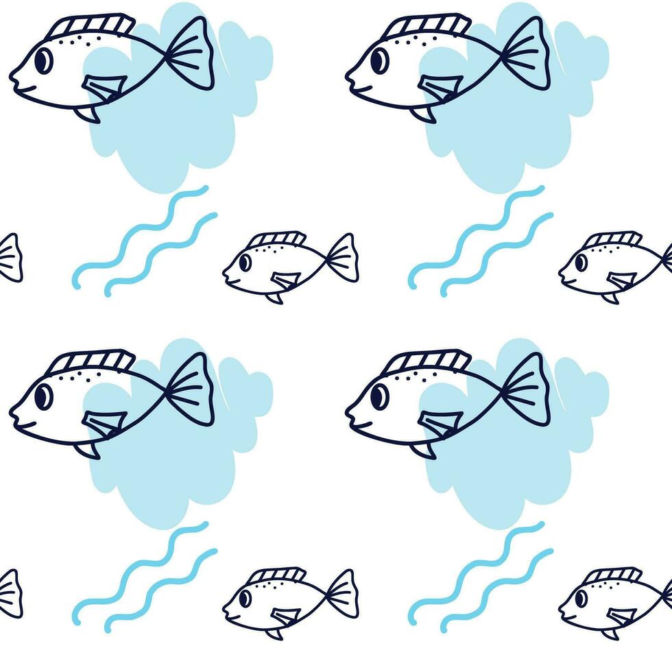 Seamless pattern with fish in the line style. Wrapping paper, textile, texture sea background vector