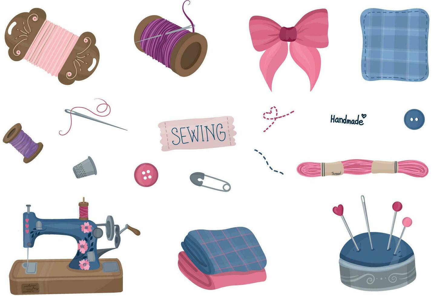 Sewing set. Collection of sewing supplies. Hand made. vector