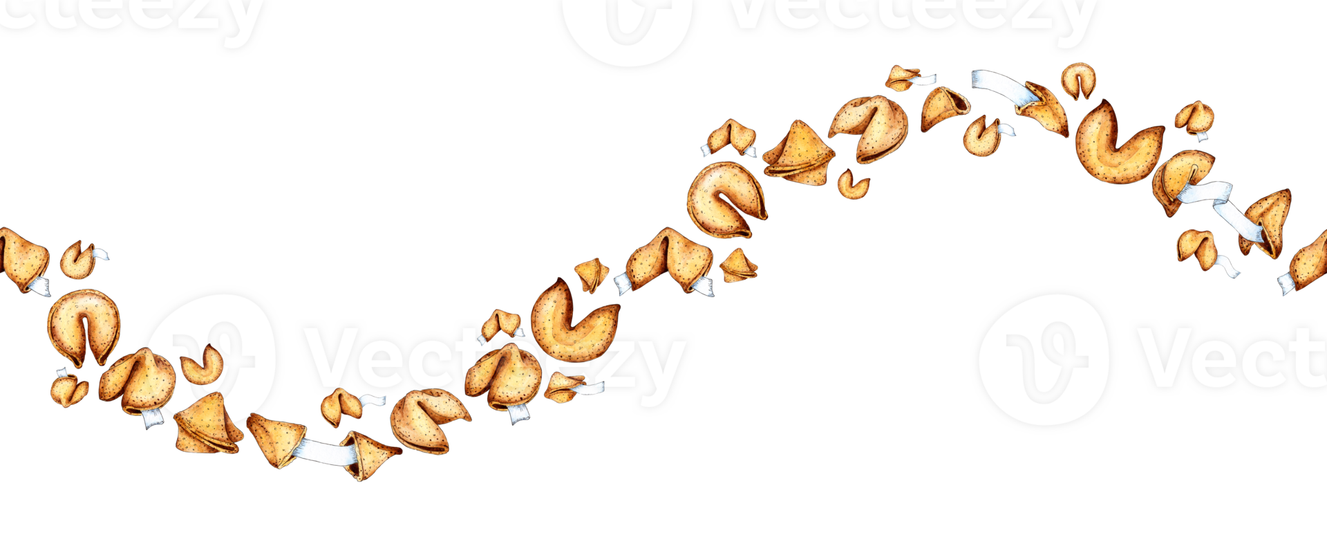 Watercolor illustration of fortune cookie horizontal pattern. Chinese