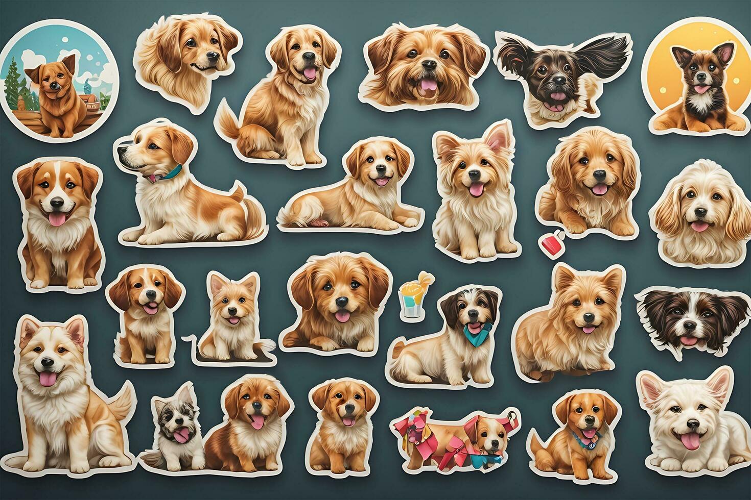 Set of dogs breed Rottweiler painted in realistic colorful rainbow watercolor on white background photo