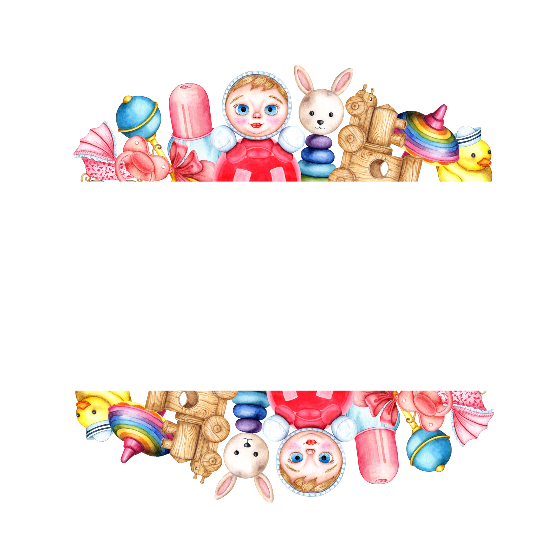 watercolor-illustration-of-a-frame-of-children-s-toys-isolated