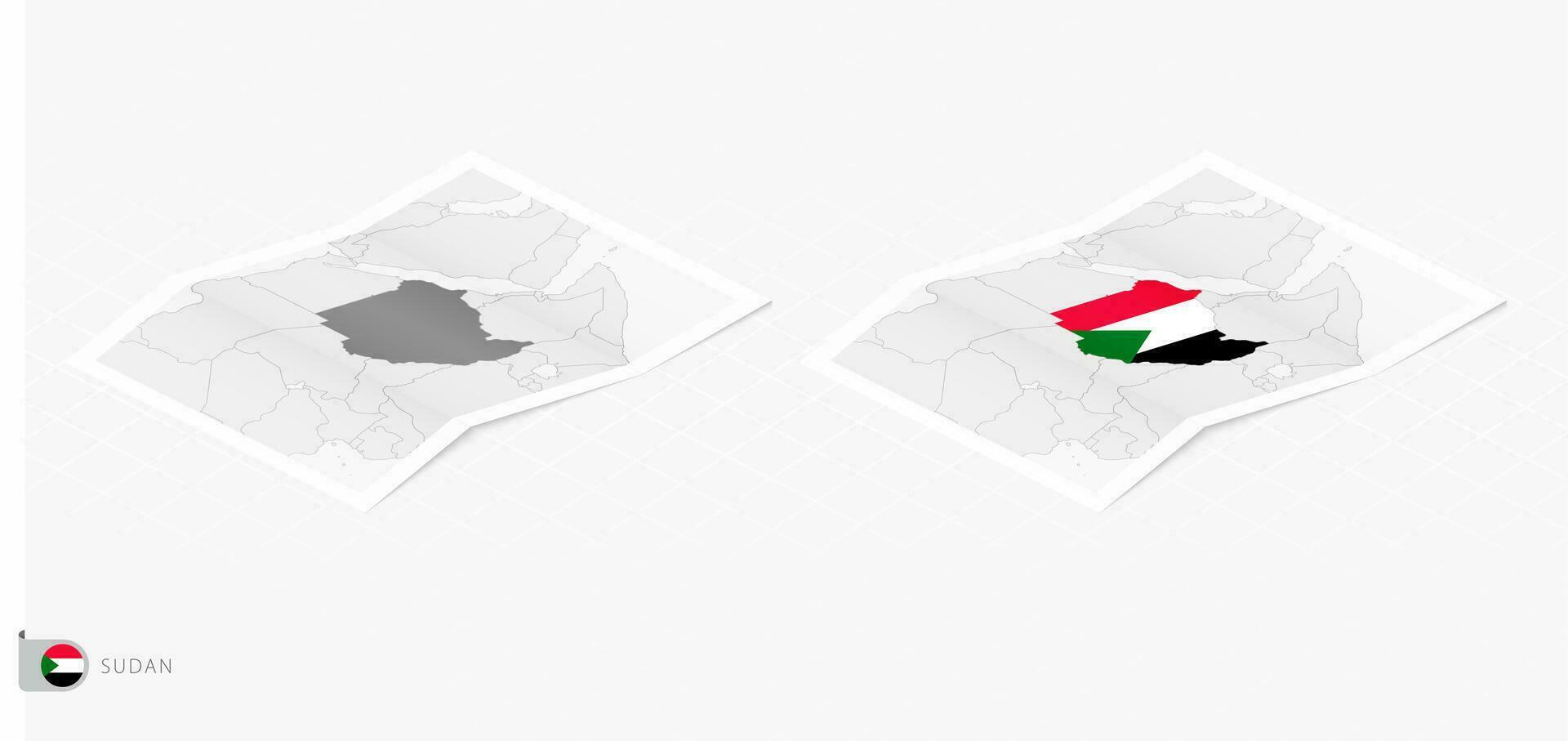 conjunto de dos realista mapa de Sudán con sombra. el bandera y mapa de Sudán en isométrica estilo. vector