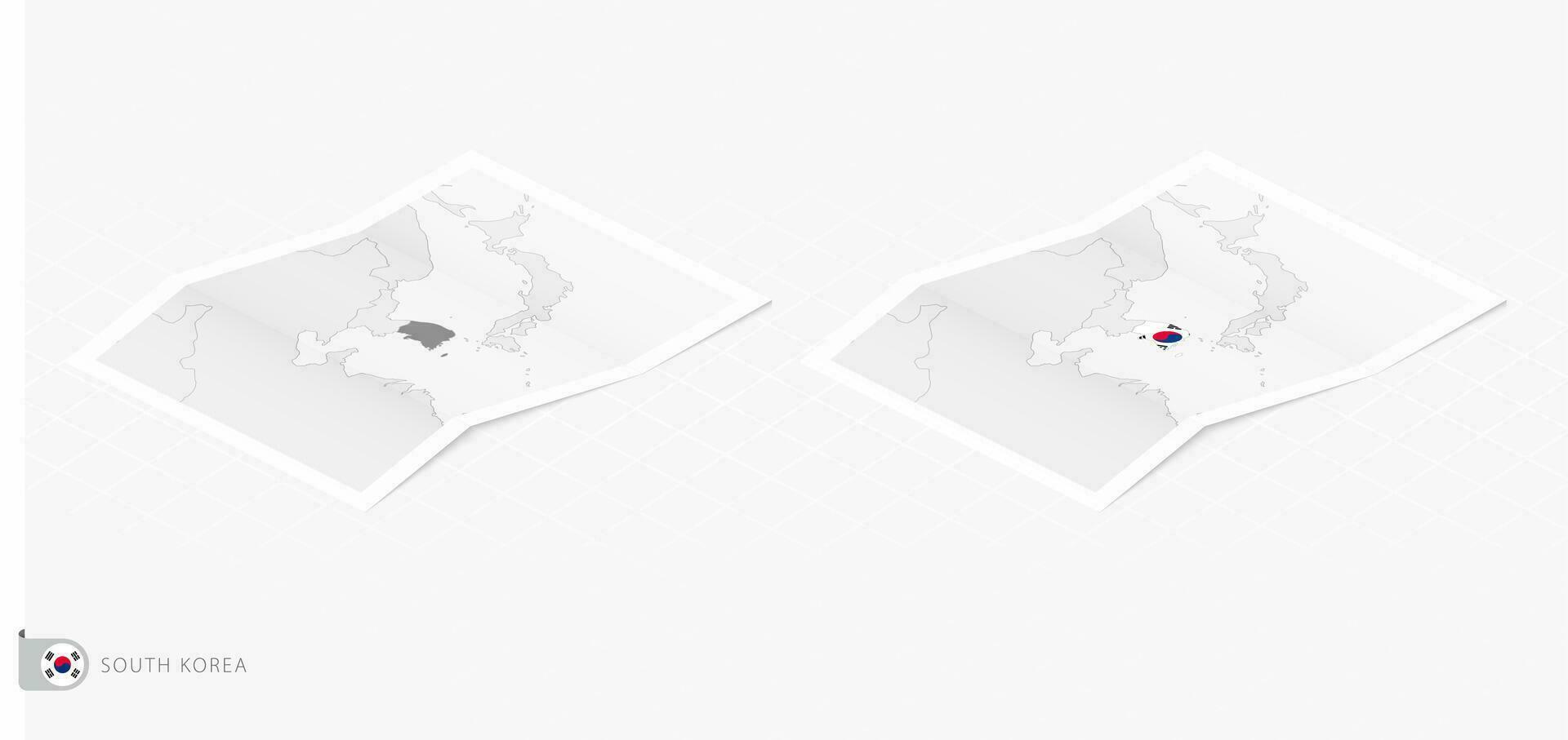 Set of two realistic map of South Korea with shadow. The flag and map of South Korea in isometric style. vector