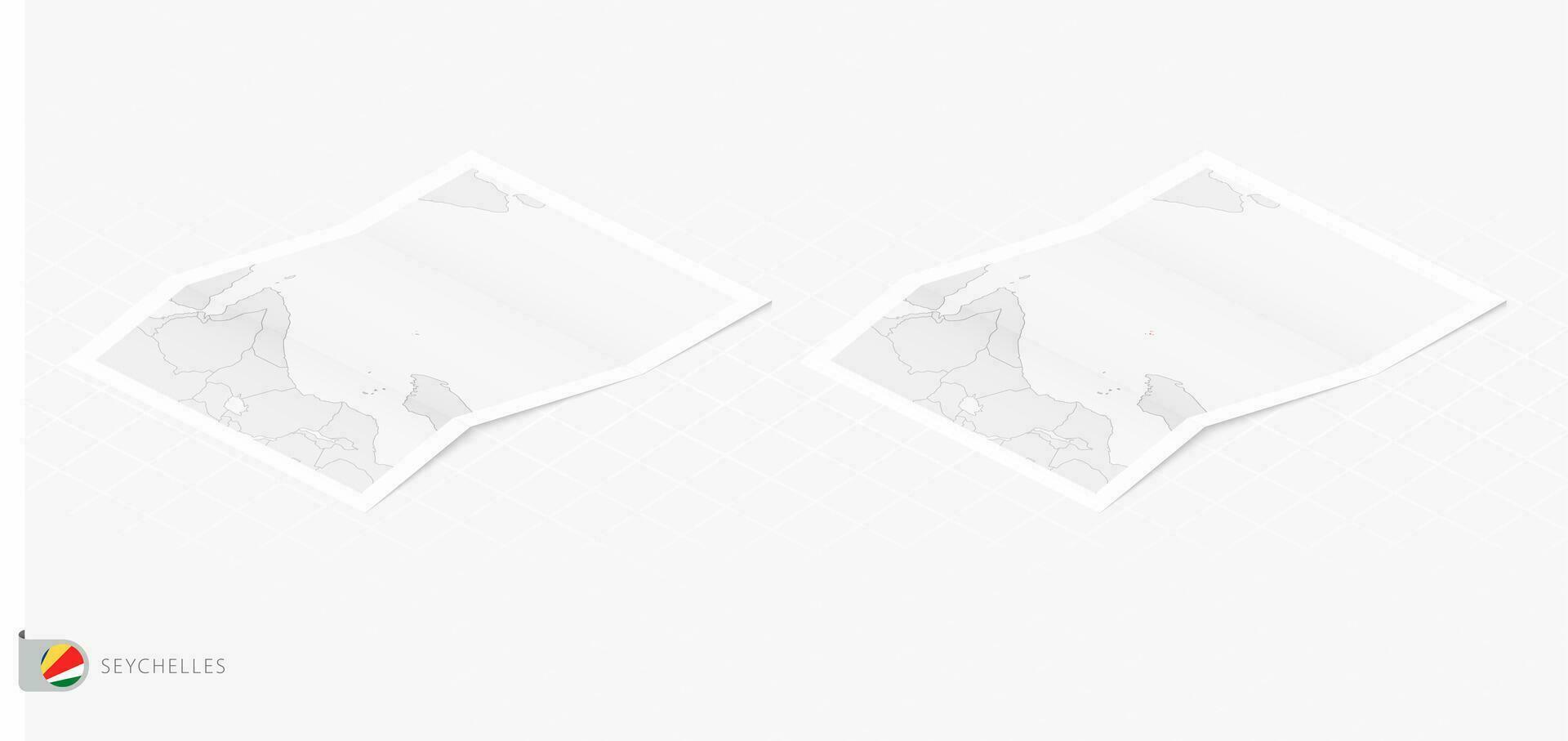 Set of two realistic map of Seychelles with shadow. The flag and map of Seychelles in isometric style. vector