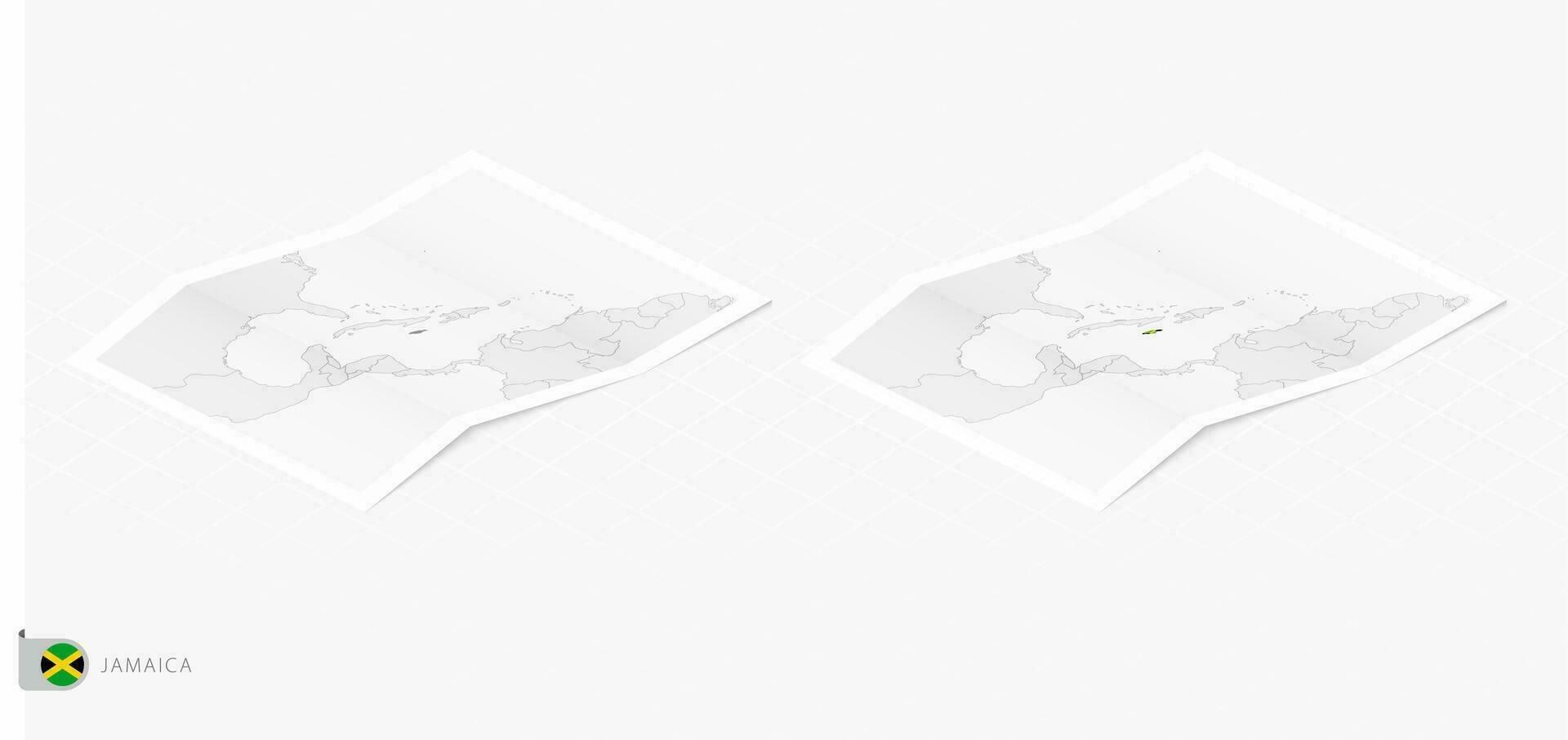 Set of two realistic map of Jamaica with shadow. The flag and map of Jamaica in isometric style. vector
