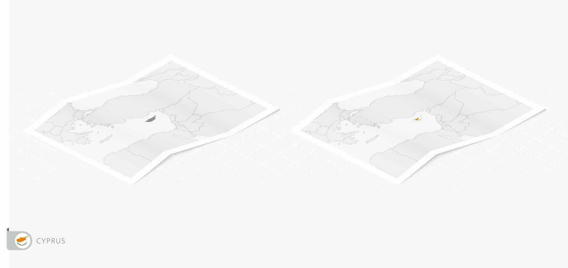Set of two realistic map of Cyprus with shadow. The flag and map of Cyprus in isometric style. vector