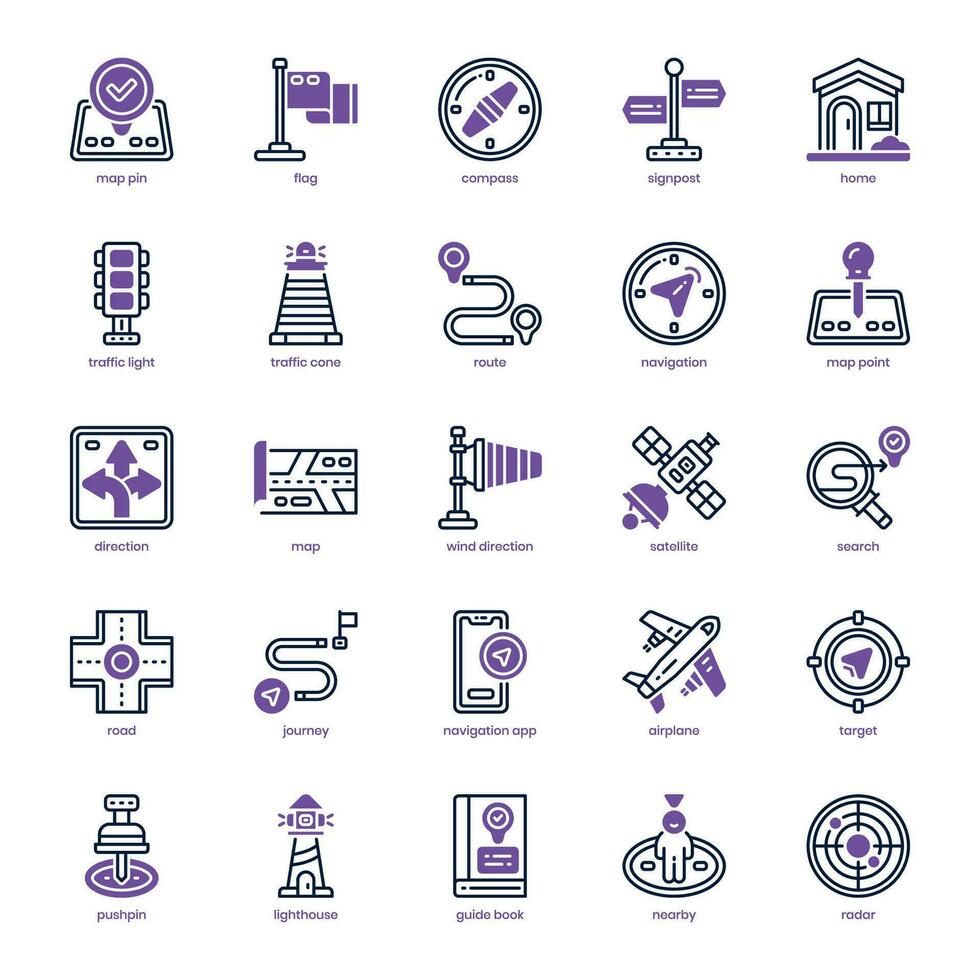 Navigation icon pack for your website design, logo, app, and user interface. Navigation icon dual tone design. Vector graphics illustration and editable stroke.