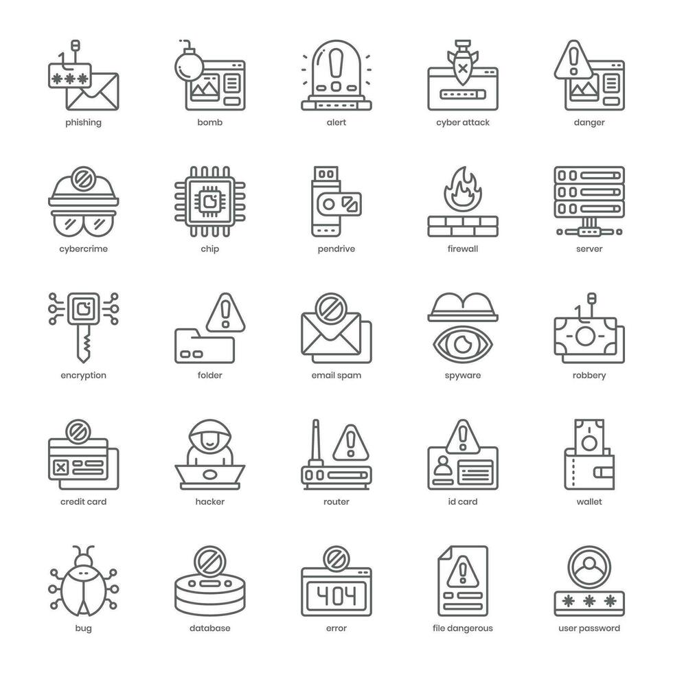 Cyber Crime icon pack for your website design, logo, app, and user interface. Cyber Crime icon outline design. Vector graphics illustration and editable stroke.