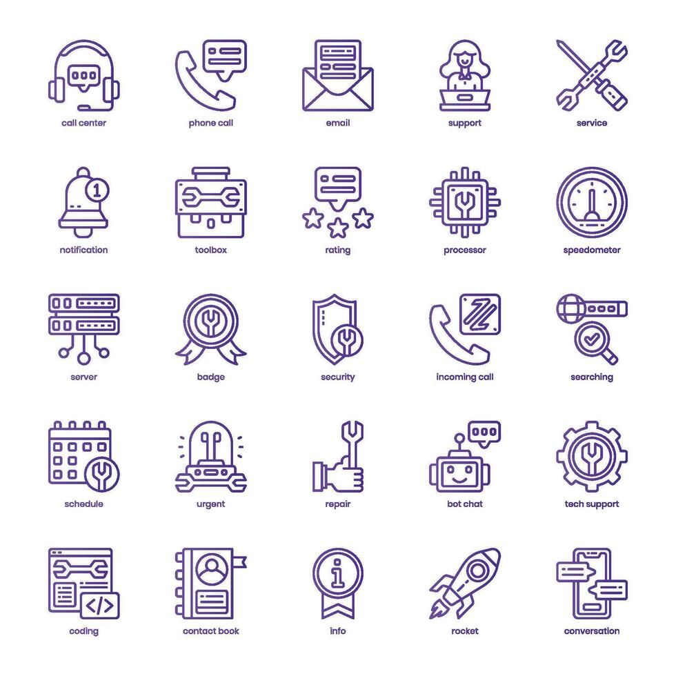 Technology Support icon pack for your website design, logo, app, and user interface. Technology Support icon basic line gradient design. Vector graphics illustration and editable stroke.