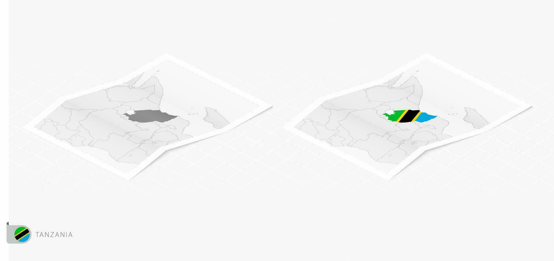 Set of two realistic map of Tanzania with shadow. The flag and map of Tanzania in isometric style. vector