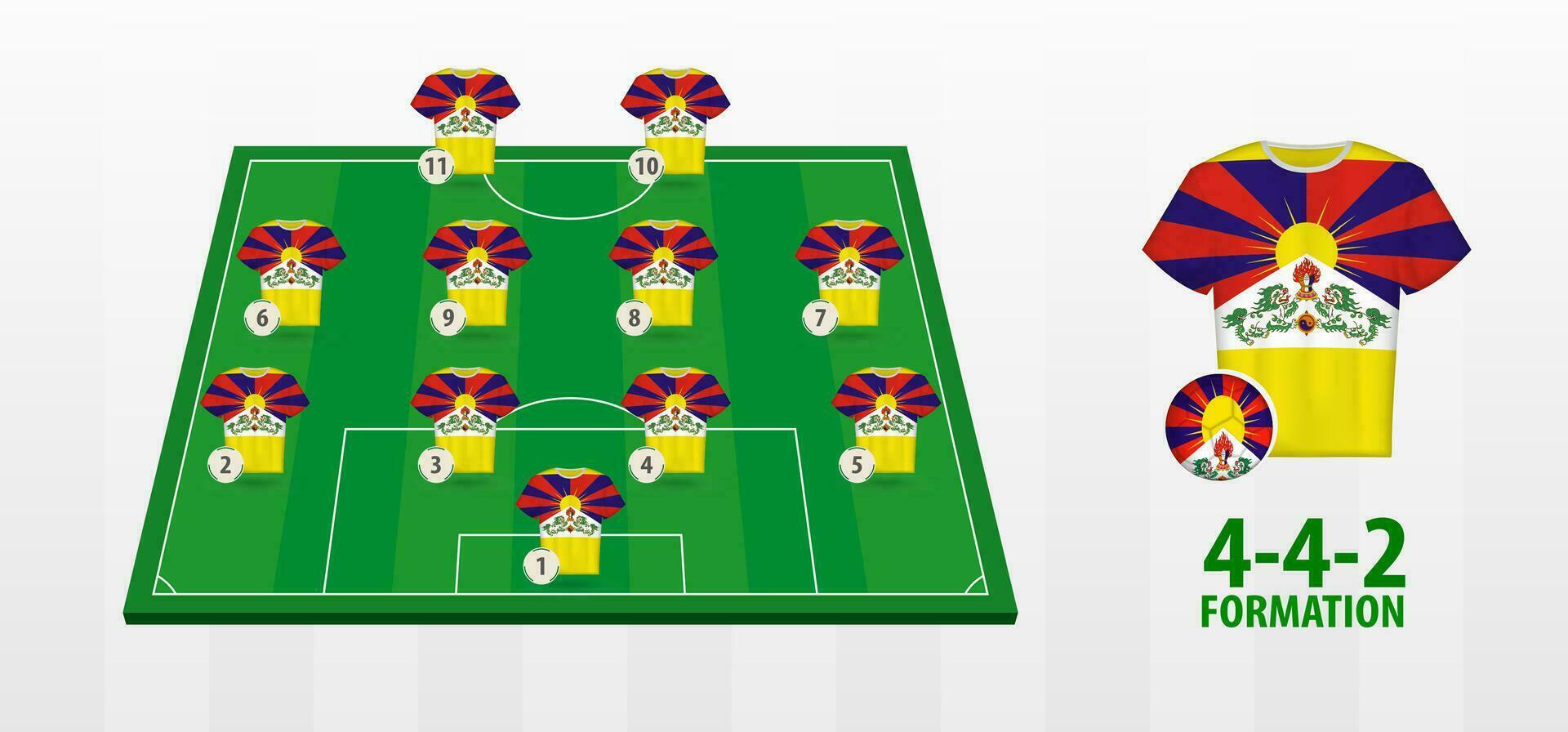 Tibet National Football Team Formation on Football Field. vector