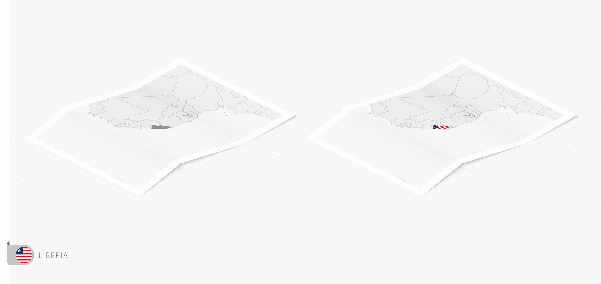 Set of two realistic map of Liberia with shadow. The flag and map of Liberia in isometric style. vector