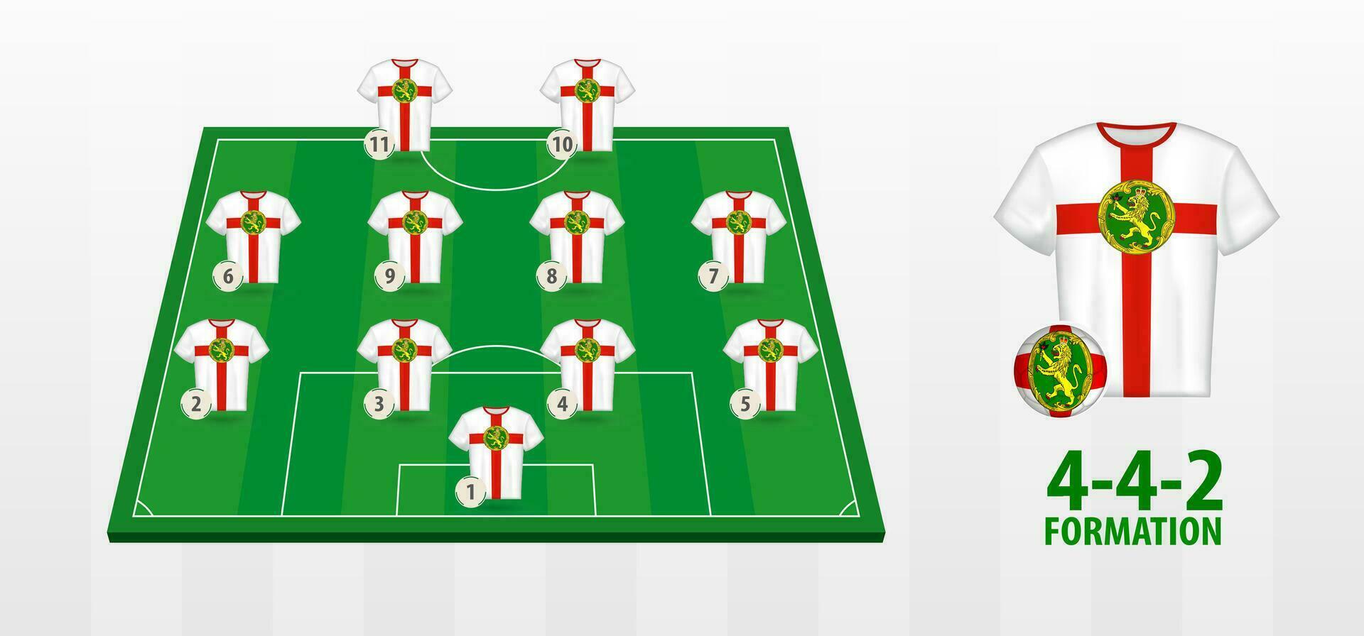 Alderney National Football Team Formation on Football Field. vector